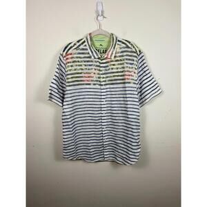 Tommy Bahama Linen Striped Floral Vacation Beach Shirt Size XL